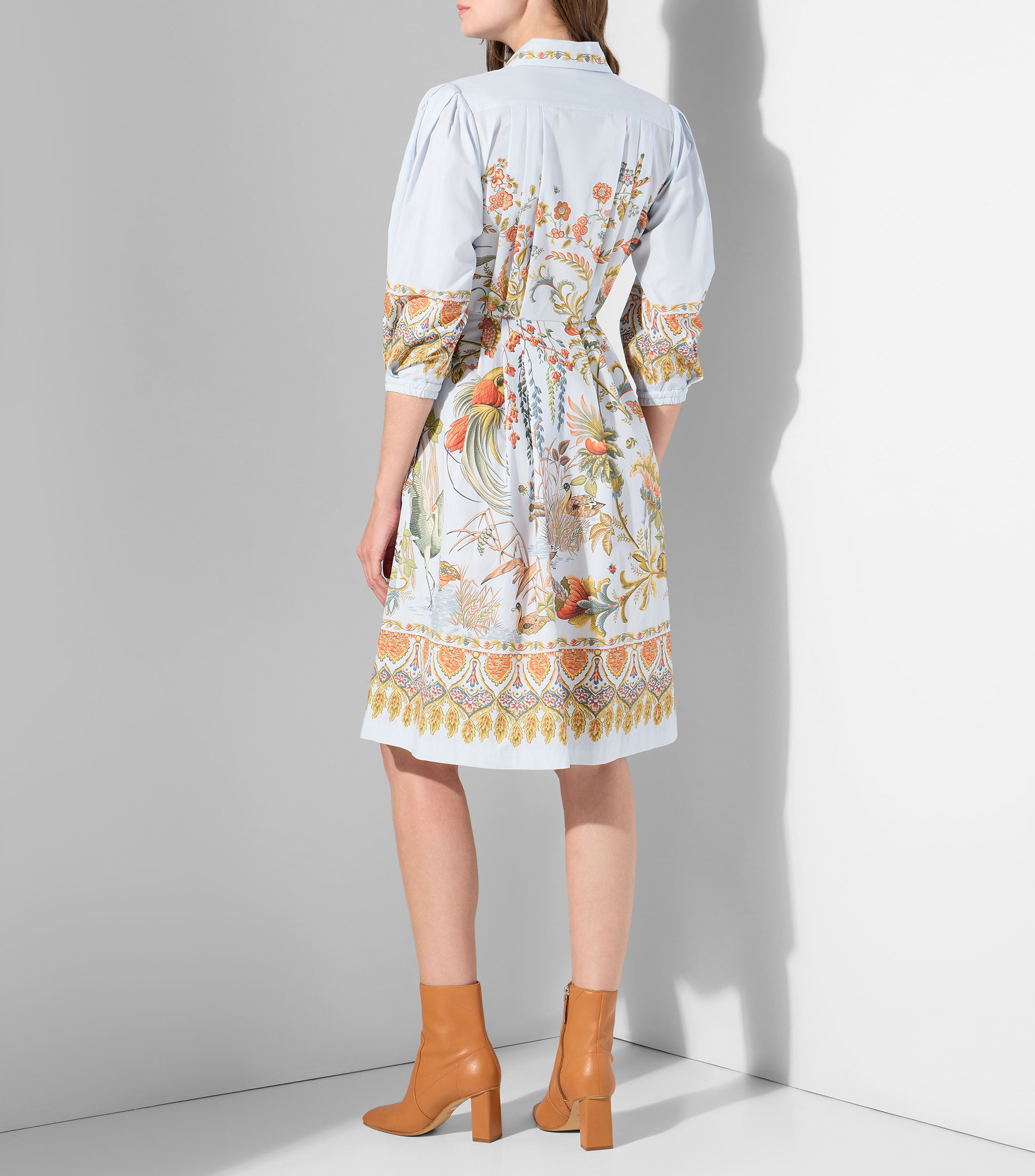 Vestido camisero mini con manga larga estampado Mujer